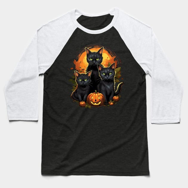 Halloween Cute Black Cats Lover Baseball T-Shirt by Ramadangonim